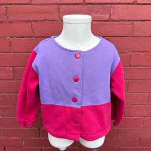 Vintage‎ Sprockets Mervyns Toddler 3T Colorblock Fleece Snap Front Cardigan Pink